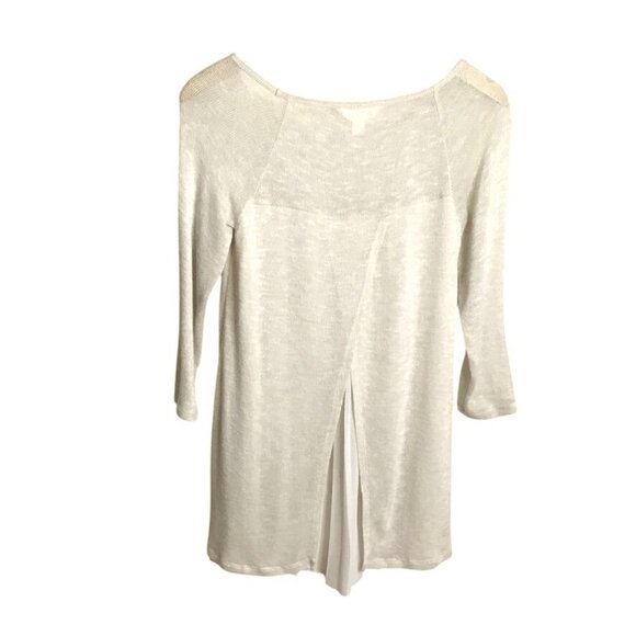 Decree Womens Beige Lightweight Knit Sheer Sweater Pleated Flowly Back Panel - Picture 2 of 9